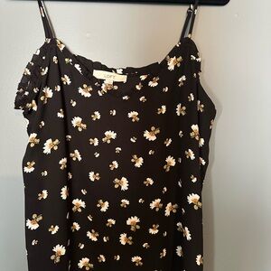 LOFT Black Top with White and Orange Floral Design